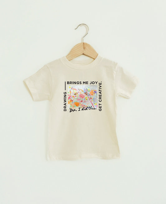 Personalized kidsdrawing shirts withwords drawing brings me joy and get creative.