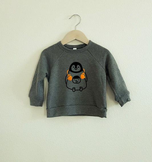 Penguin with Mitten Sweatshirt | Cute Animal Crew Neck  | Kids Sweatshirt | Toddler Animal Crew Neck