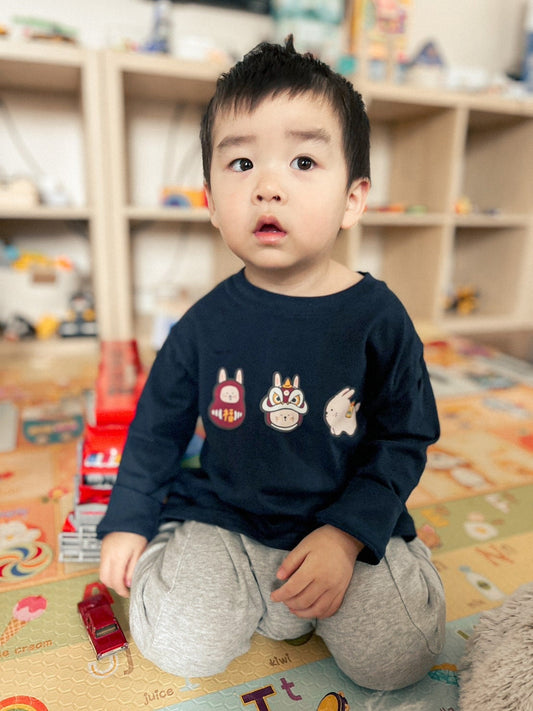 Organic Cotton Kids Lunar New Year Rabbit Long Sleeve  | Cute Toddler New Year Shirts  | Kids New Year Long Sleeve Tops